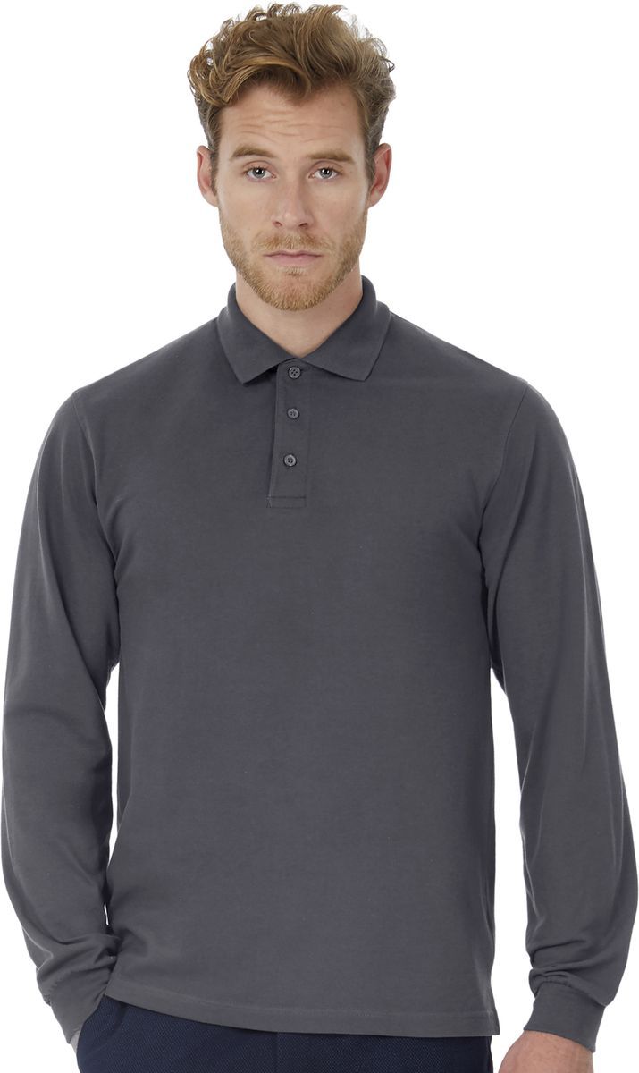 Heavymill Longsleeve Polo B & C HVYML LSL Dark Grey