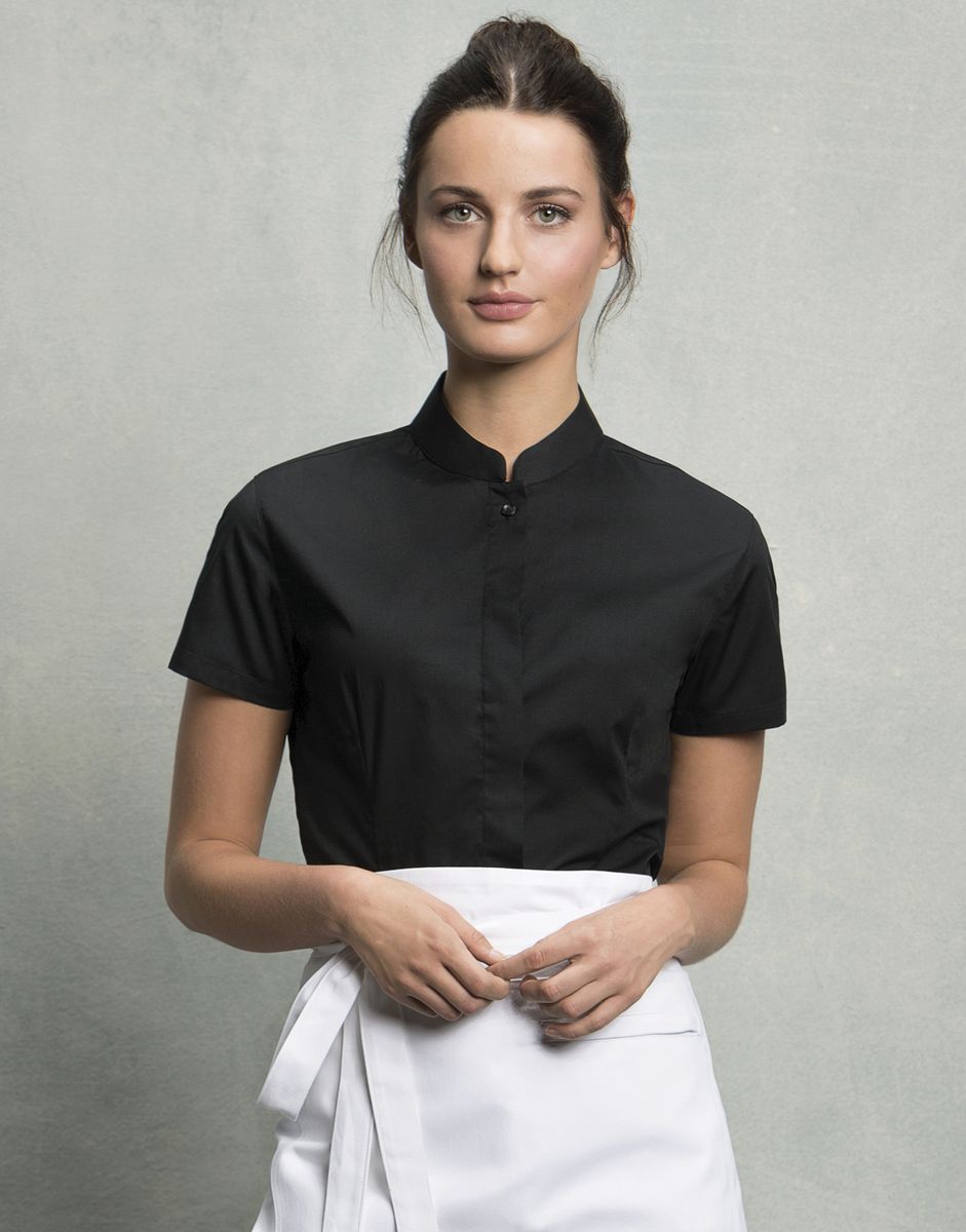 Γυναικείο κοντομάνικο πουκάμισο με μάο γιακά Bargear Bargear KK736 Black
