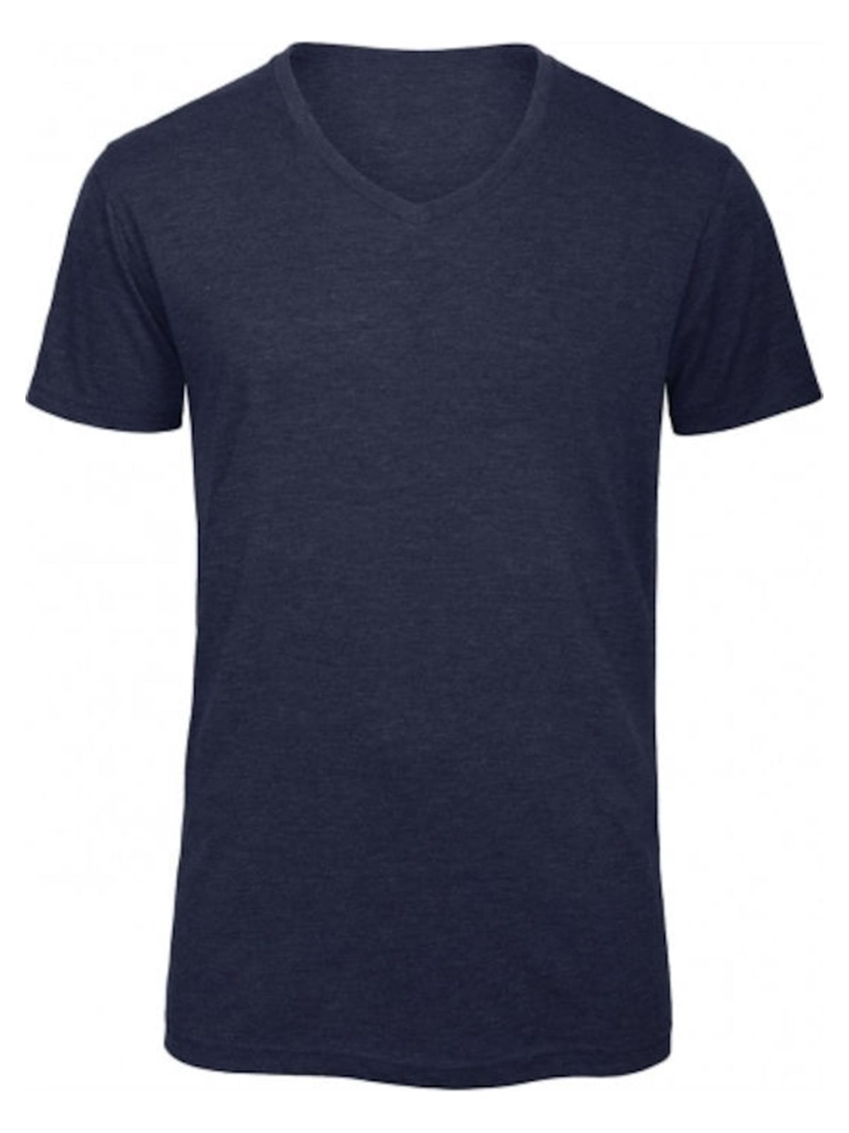 V Neck T-Shirt Triblend B & C V TM057 Heather Navy
